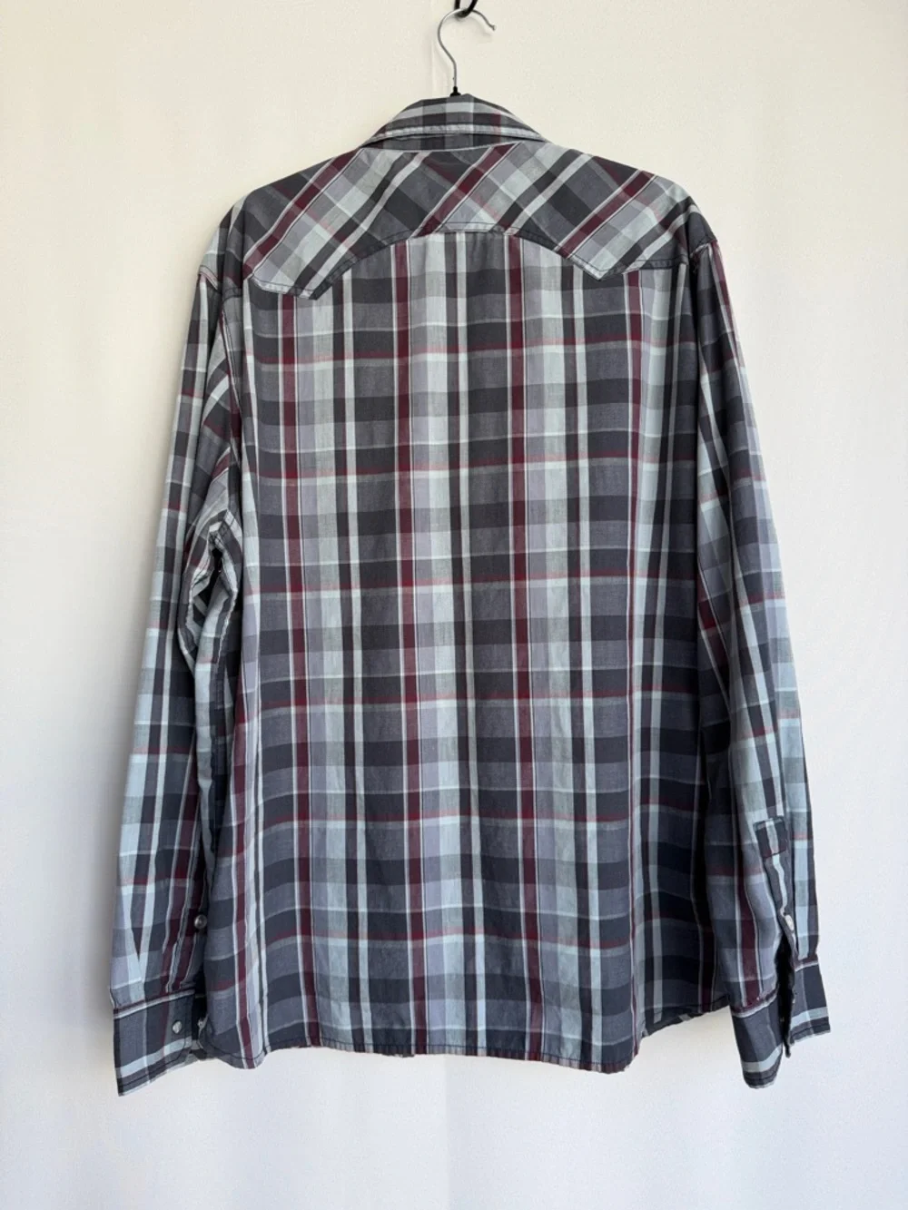 Levi’s Pearl Snap Western Shirt XXL – Gray & Wine Lightweight Long Sleeve